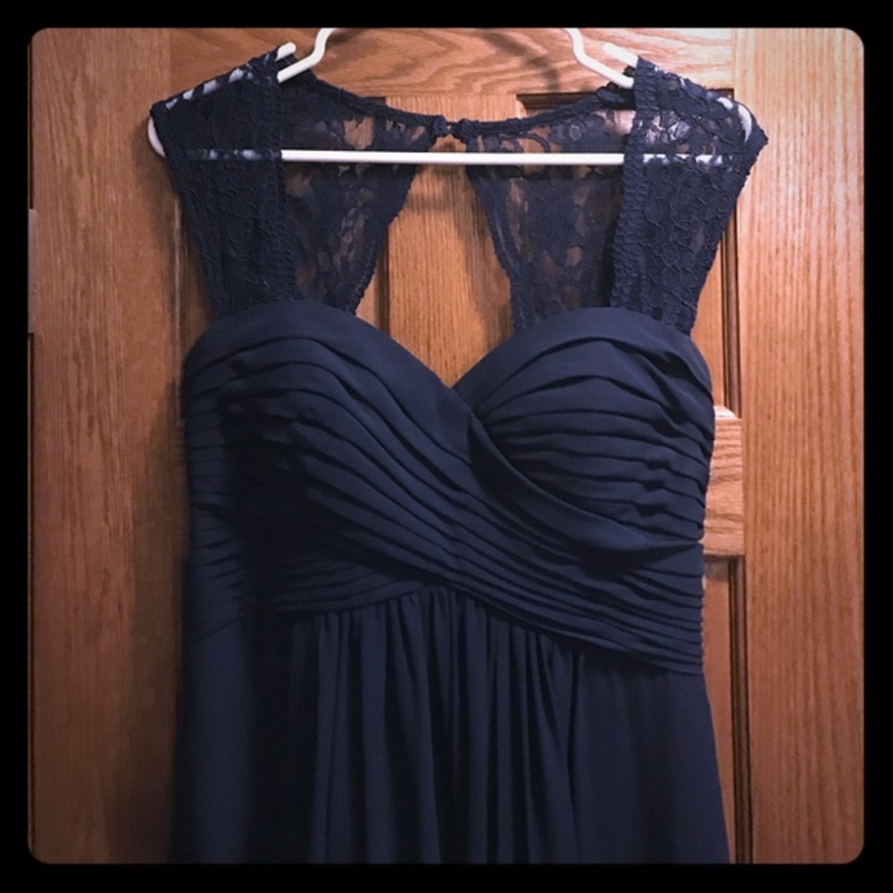 Navy Bill Levkoff style 7045 sweetheart gown